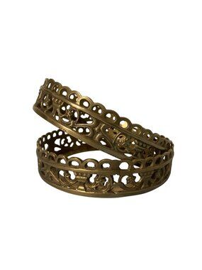 Set Of 2 Vintage Brass Filigree Pillar Candle Holders With Ornate Detailing 6"